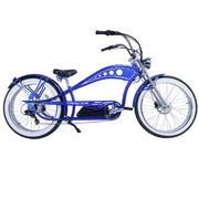 Tracer Chico GT7 Stretch Cruiser Ebike, 750W Rear Motor, 7 Speed, up to 30 mph, 50 Miles, for Men, Blue