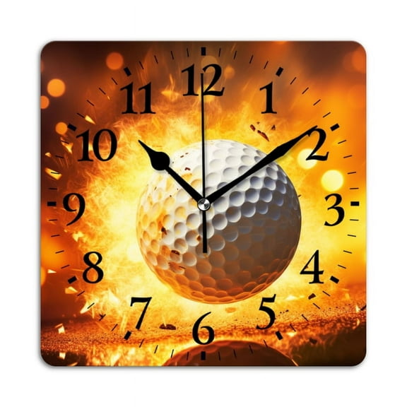 Non-Ticking Silent Wall Clocks Battery Operated Personalized Decor Clock for Living Room,Bedroom-Golf Ball On Fire With Background(10inch)