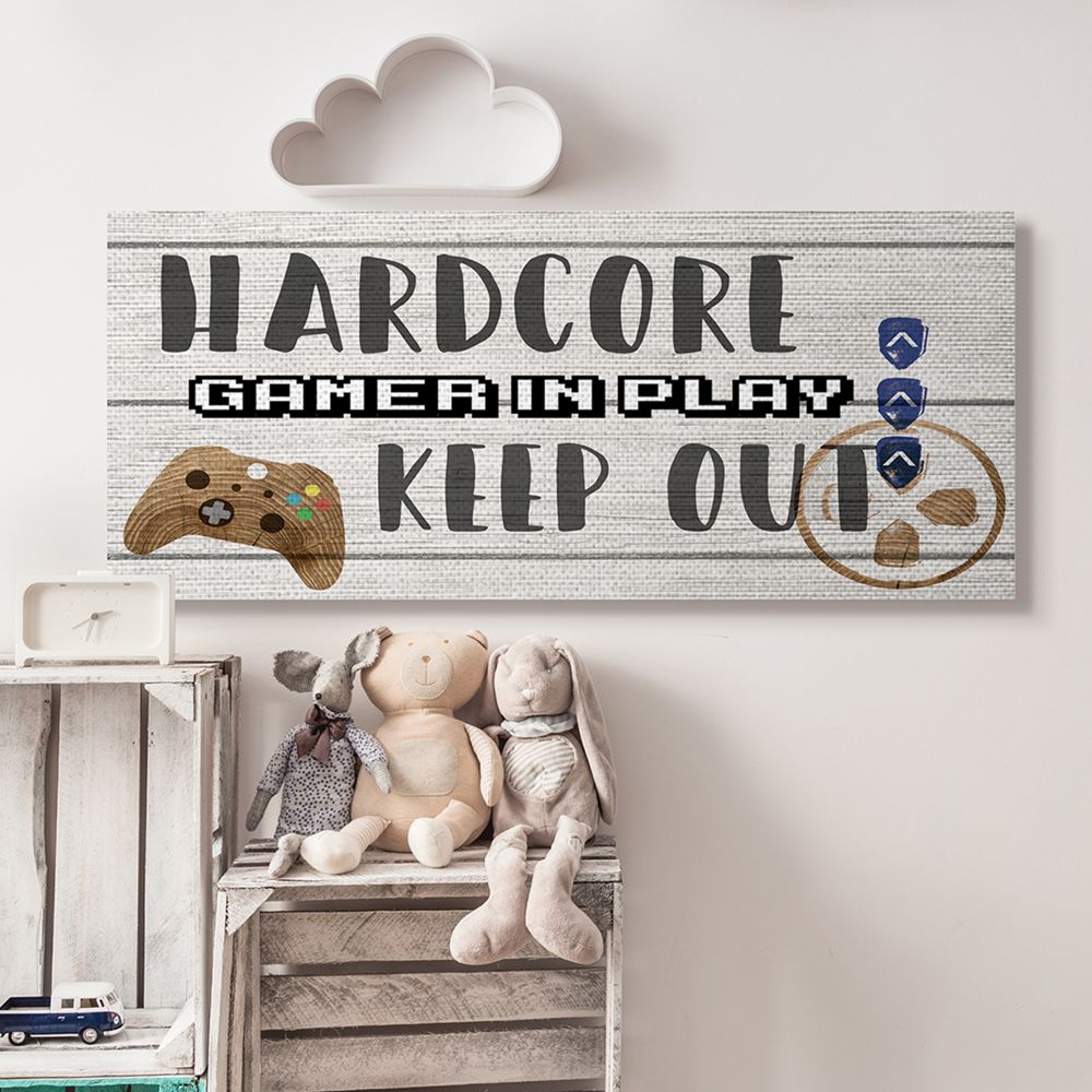 Stupell Industries Gamer in Play Video Game Phrase Kid's Playroom Sign Canvas Wall Art Design by Daphne Polselli