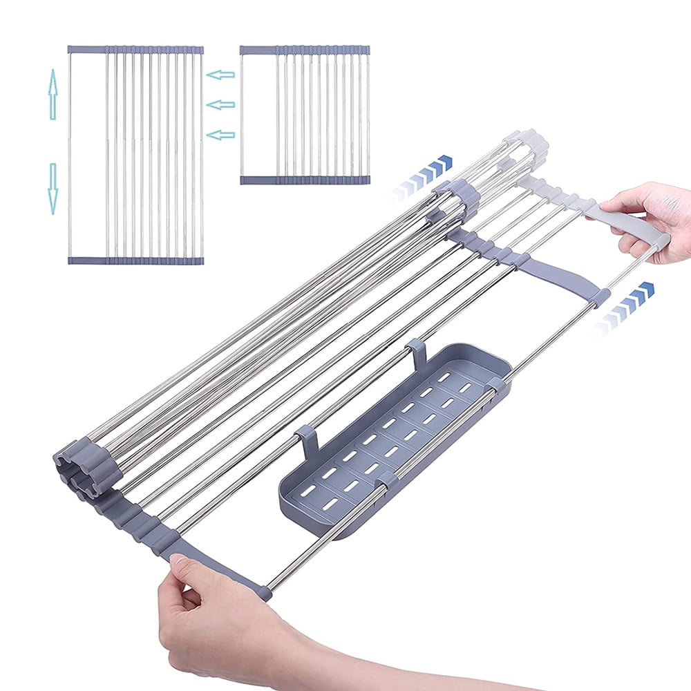Expandable Roll Up Dish Drying Rack Over The Sink Large Stainless Steel