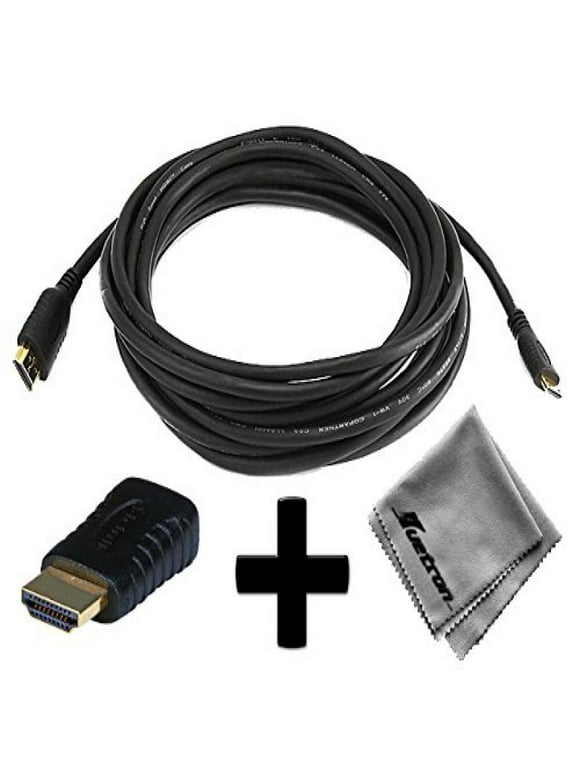 Sony Handycam HDR-SR10 Compatible 15ft HDMI to HDMI Mini Connector Cable Cord PLUS HDMI Male to HDMI Mini Female Adapter with Huetron Microfiber Cleaning Cloth