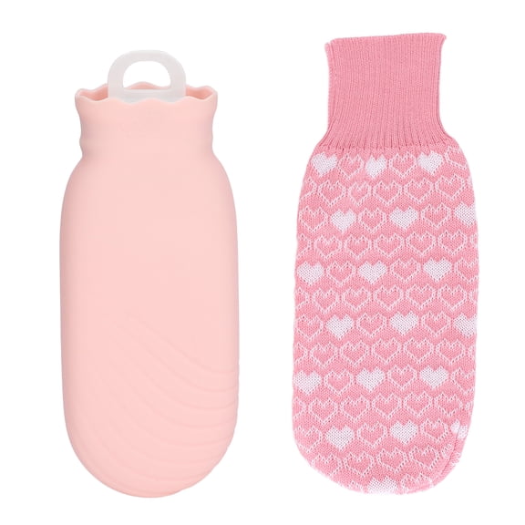 Hot Water Bottle With Knited Cover,550ml Hot Water Bag Silicone Plush Cute Cartoon Explosion Proof Leakproof Hot Water Bottle, For Hand Feet Stomach Warmer,Neck,And Shoulder Pain Relief [pink]