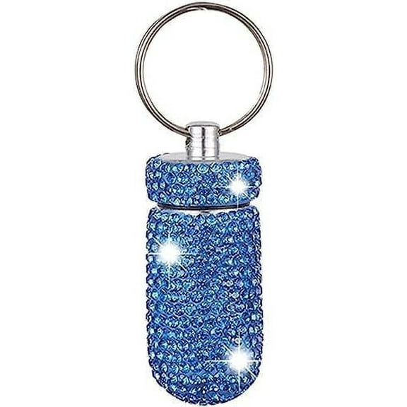 Bling Pill Container Portable Pill Bottle Case Pill Holder Keychain Medicine Holder Mini Size Waterproof and Light Weight for Outdoor Camping Traveling (Light Blue)