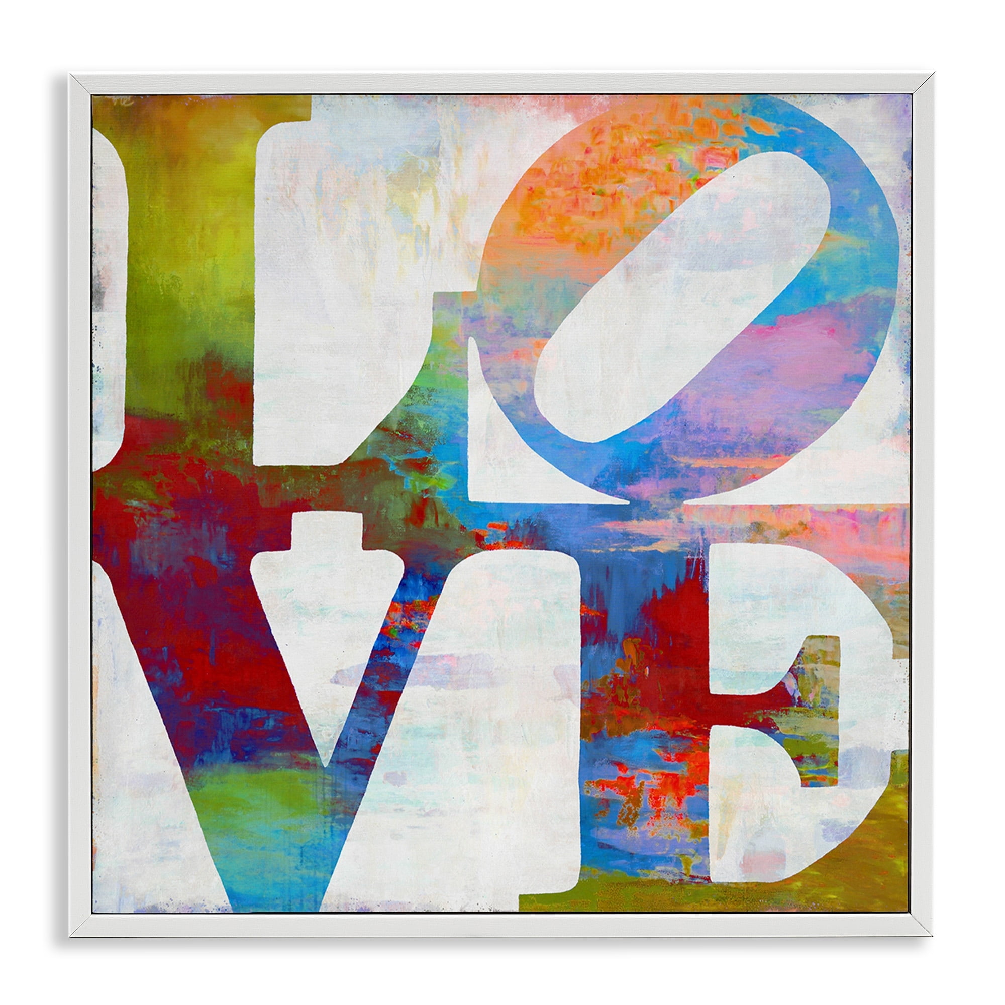 Love Painted Textured Rainbow Background Typography Typography Framed Art Print Wall Art, 17x17