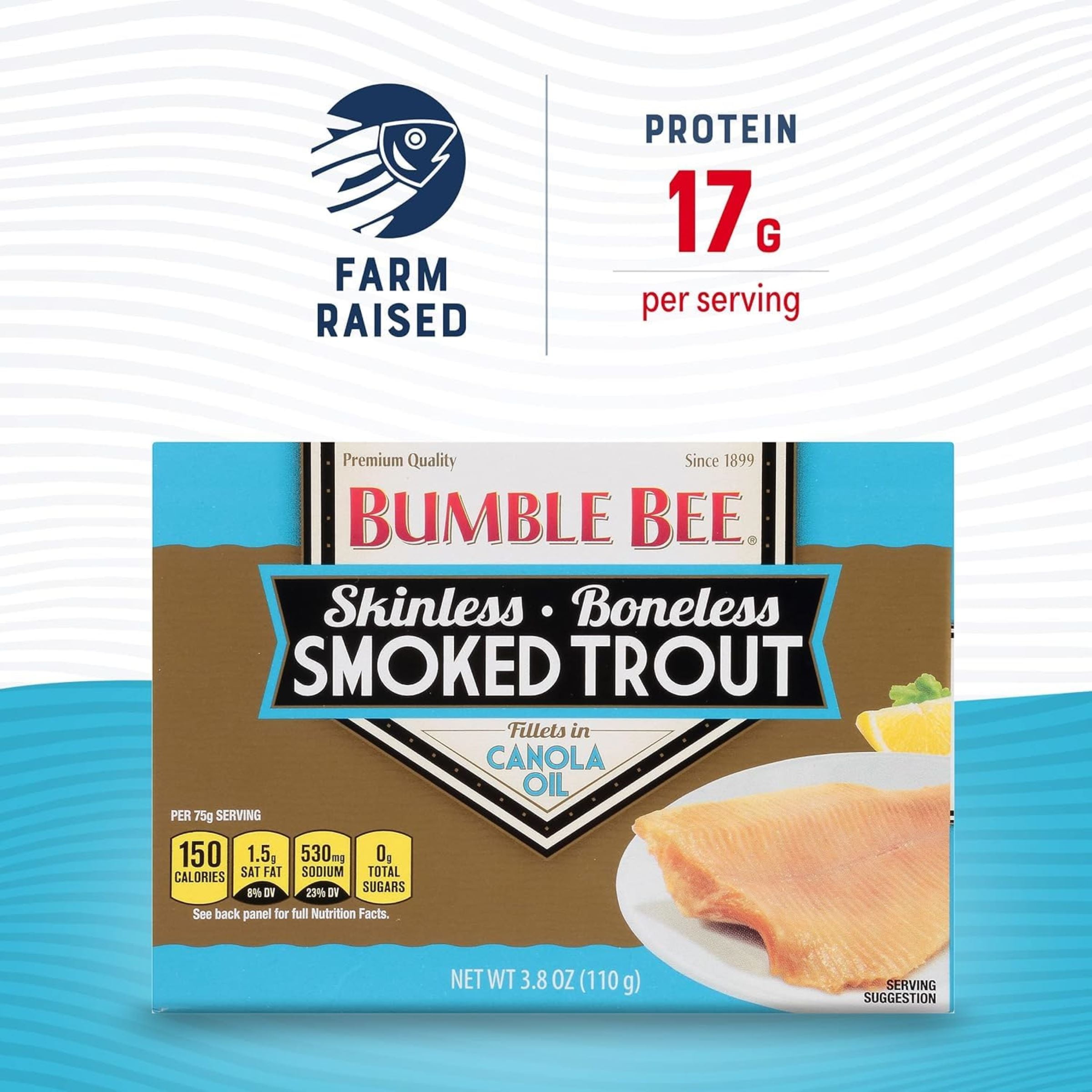 Bumble Bee Skinless & Boneless Smoked Trout Fillets, Gluten Free, 17g Protein per Serving, Ready to Eat, Shelf Stable Tin Can, 3.8 oz