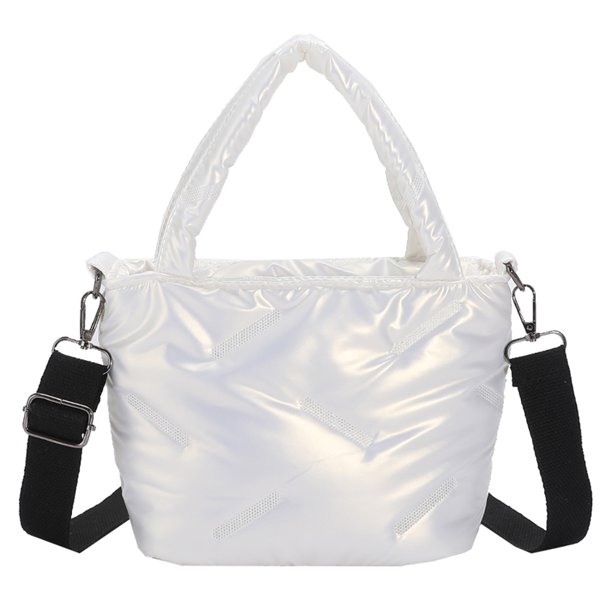 Bolso Hombro Acolchado Algodón Bolso Mano Cruzado Acolchado Invierno para Mujer (Blanco)