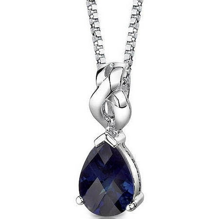Oravo 3.00 Carat T.G.W. Pear-Shape Created Blue Sapphire Rhodium over Sterling Silver Pendant, 18