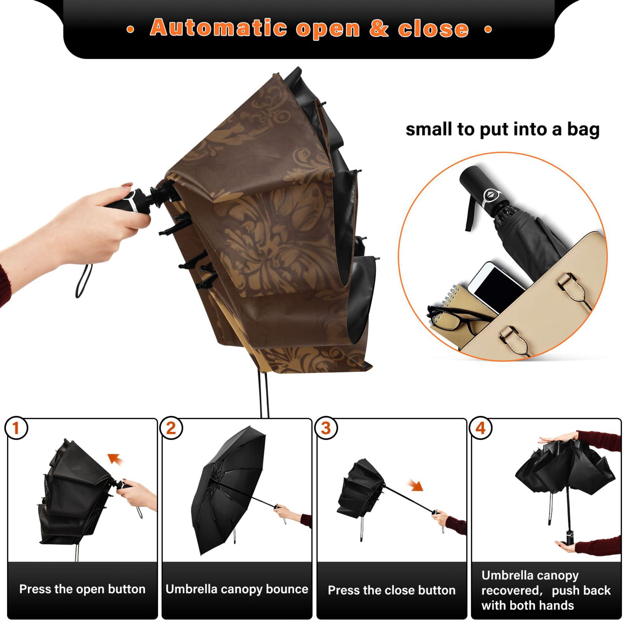 Damask Pattern Extra Large Automatic Umbrella, UV Protection, Waterproof, Auto Open and Close