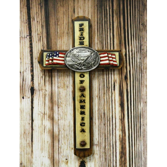 Rustic Western Patriotic USA Flag Bald Eagle Emblem Pride Of America Wall Cross