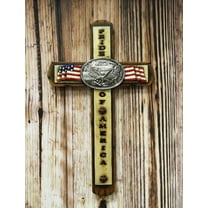 Rustic Western Patriotic USA Flag Bald Eagle Emblem Pride Of America Wall Cross