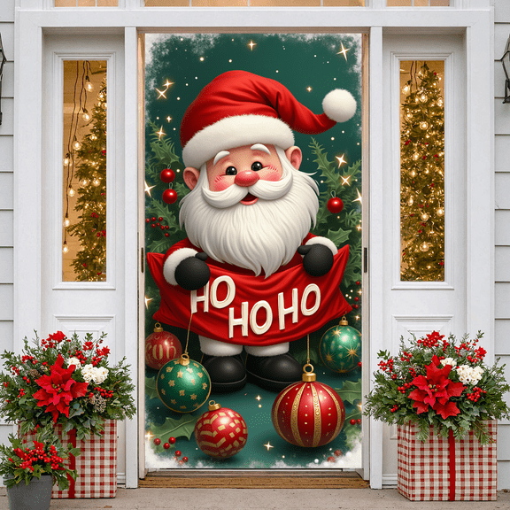 Colorful Design Christmas Banner Santa Claus Festive Decoration for Holiday Party Indoor Celebration Photo Backdrop