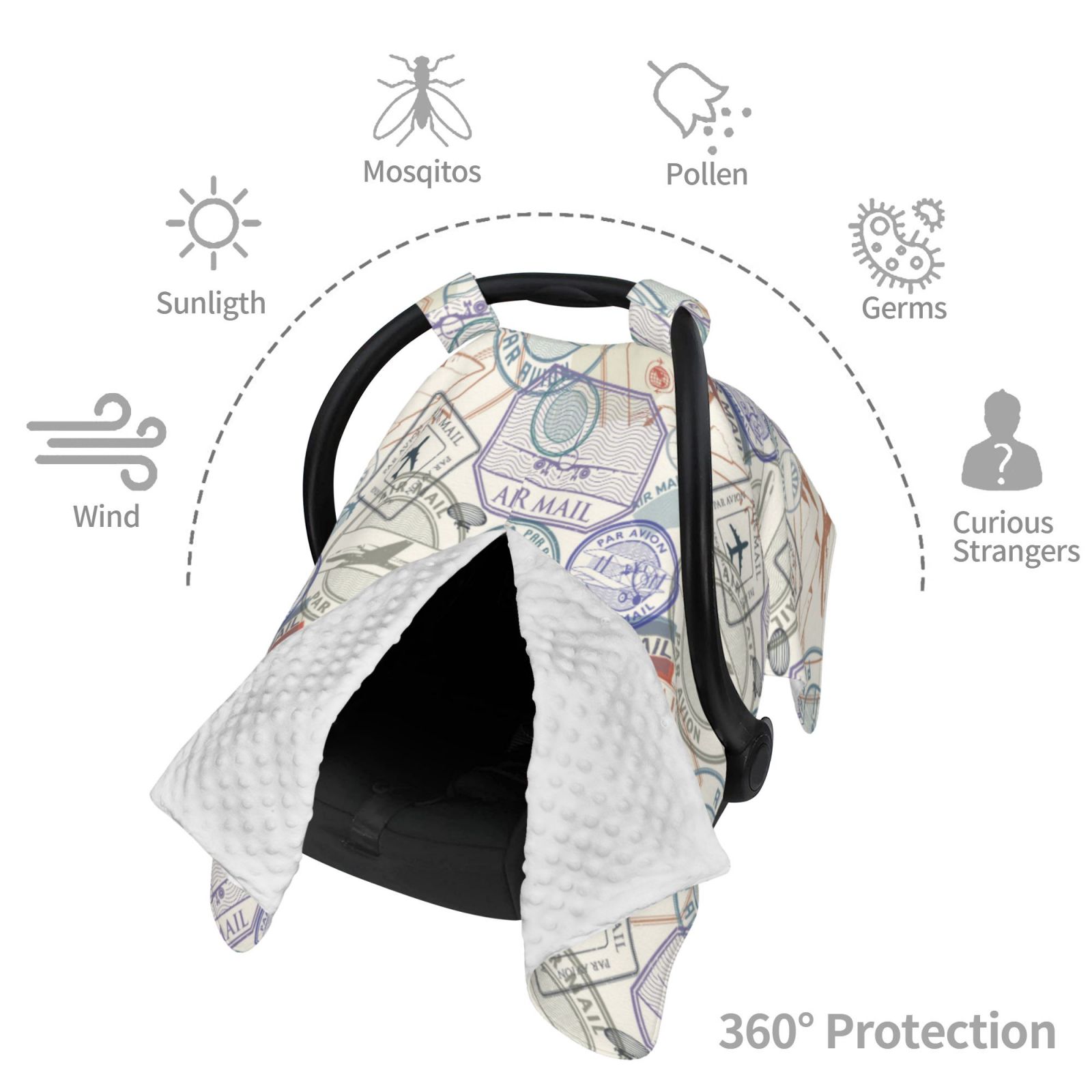 Car Seat Cover Baby - Postmark Pattern travel Breathable Infant Car Seat Cover for Baby Carseat, Lightweight Comfort Baby Essentials Must Haves Newborn Stuff for Girl Boy