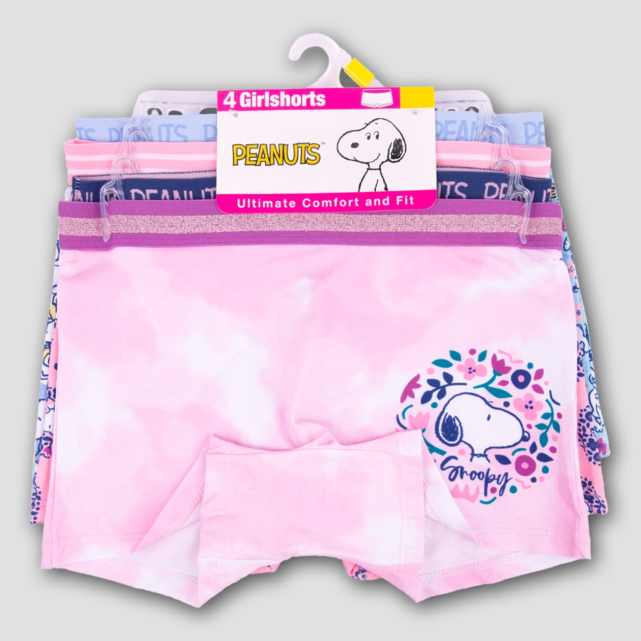 Peanuts Girls Boyshort Character Underwear, 4-Pack, Size 4-10