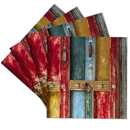 3drose, India, State of Gujarat, Bhuj, Meghwal. Painted Door Abstract., Set of 4 Ceramic Tile Coasters