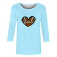 thumbnail image 3 of DDAPJ pyju Football Mom T-shirts for Women 3/4 Sleeve Cute Heart Print Graphic Tees Loose Fit Mid-length Casual Round Neck Tee Tops Mother's Day Gift T-shirt Light Blue XXL, 3 of 4