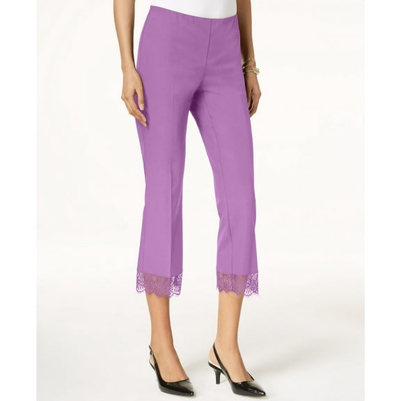 Alfani Womens Petite Lace Hem Pull On Cropped Pants