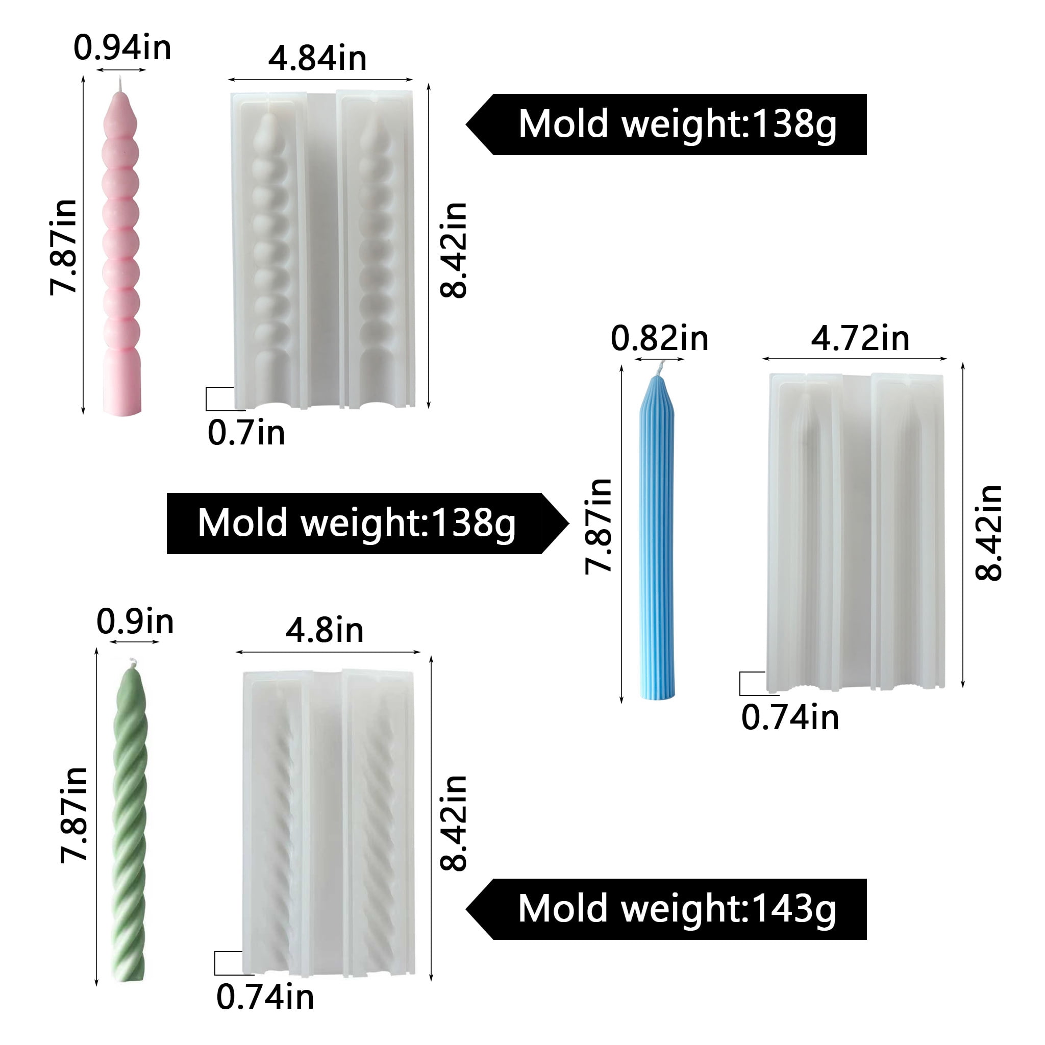 3PCS Long Twisted Silicone Candle Molds, 3D Pillar Candle Molds for Aromatherapy Candle Soap Wax Making, Unique Rod Resin Molds Silicone, DIY Epoxy Casting Clay Craft Candle Decoration Ornament Mold