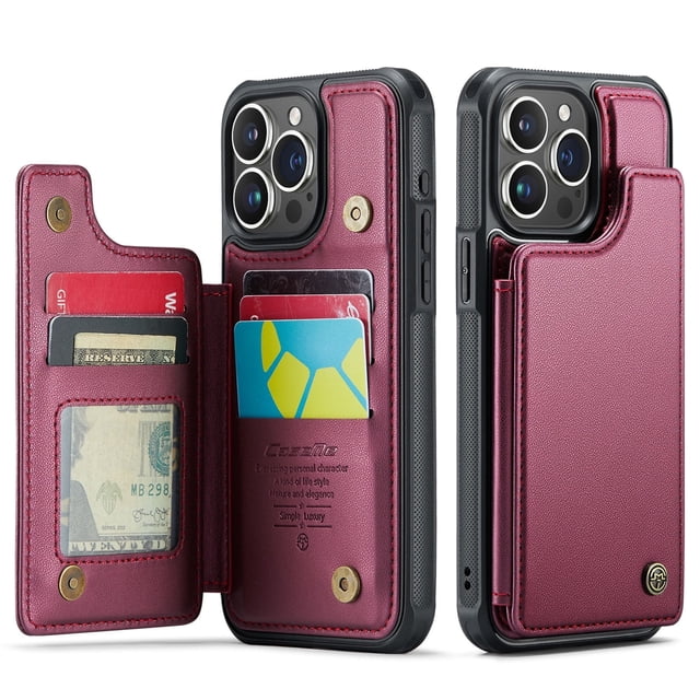 for iPhone 15 Pro Max Case with Card Holder, Wallet Case for Women Men with RFID Blocking, Durable Leather Kickstand Magnetic Clasp Shockproof Phone Case for iPhone 15 Pro Max