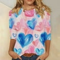 thumbnail image 7 of Feancey Plus Size Cute Tops for Women Valentines Heart Graphic 3/4 Sleeve Blouse Loose Fit Crew Neck Casual T-Shirts Spring Clothes Pink 3XL, 7 of 7