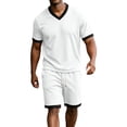 thumbnail image 5 of Gytharion 2 Piece Summer Tracksuits for Men V Neck Short Sleeve Shirt with Drawstring Elastic Waist Shorts Sets Soild Color Athletic Outfits, 5 of 8