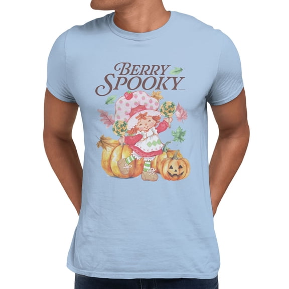 Strawberry Shortcake Berry Spooky Halloween Pumpkins Men's T Shirt (Light Blue, S-XXXL)