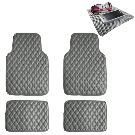 FH Group Diamond Pattern Floor Mats Leather For Car SUV Van Gray w/ Gray Dash Pad