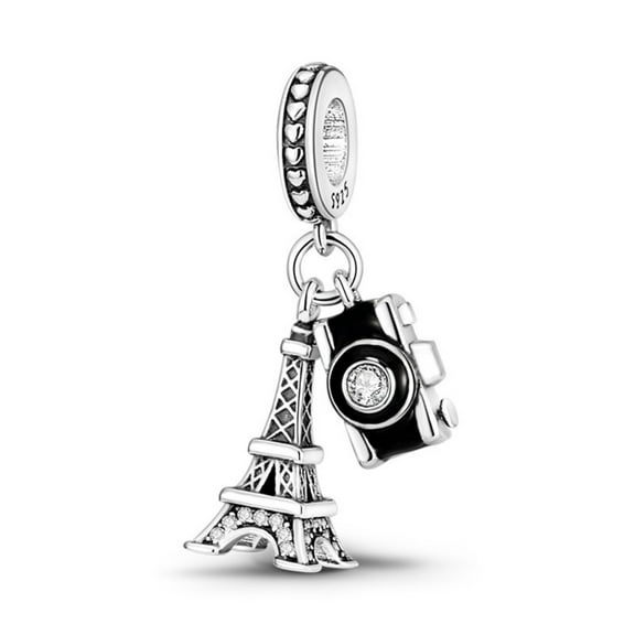 KUNSIR Eiffel Tower & Camera Dangle Pendants Beads for Women Bracelets Necklaces Charms