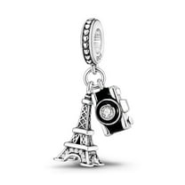 KUNSIR Eiffel Tower & Camera Dangle Pendants Beads for Women Bracelets Necklaces Charms