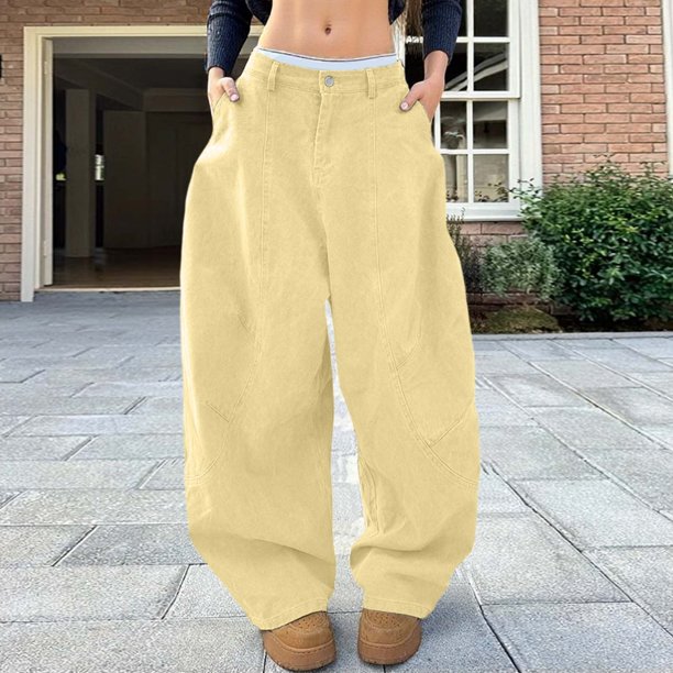 WILLBEST Pantalones Mujer Pantalones Vaqueros de Pierna Ancha y Cintura Alta para Mujer, Estilo Retro, Holgados, Informales, Cómodos, para Uso Diario, Estilo Urbano, Moda XXXL