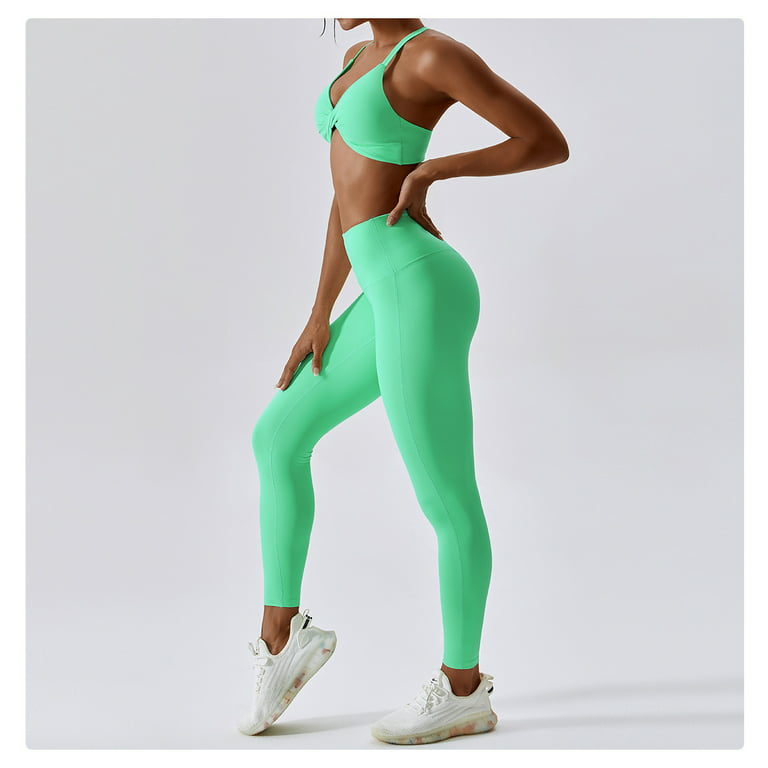 Petmoto Naked Yoga Suit Sexy Sports Running Fitness Suit Beauty Back Yoga  Suit Green Pants