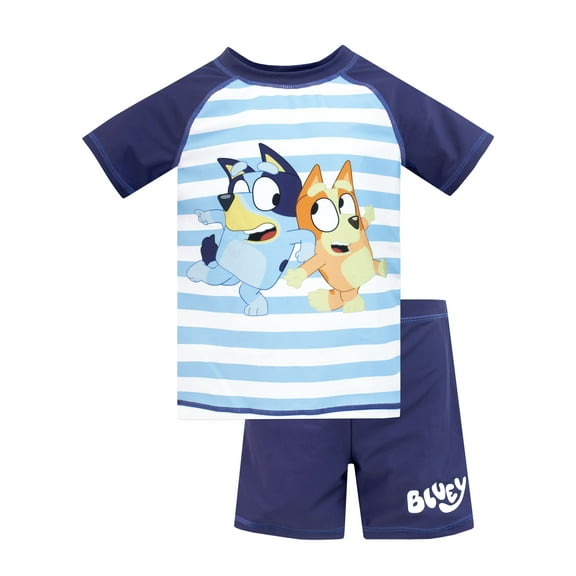 Bluey Boys Rash Guard and Swim Shorts Set Blue Sizes 2T-8