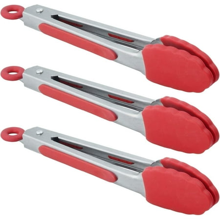 

Mini Serving Tongs with Silicone Tips 7-Inch Small Tongs Set of 3 (Red)