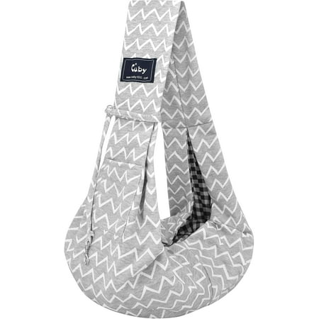 CUBY Dog and Cat Sling Carrier - Hands Free Reversible Pet Papoose Bag - Soft Pouch and Tote Design - Suitable for Puppy  Small Dogs Cats Outdoor (Stripe grey  Unadjustable strap)