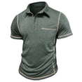 thumbnail image 3 of Men's Casual T Shirt Summer Short Sleeve Fashionable Pocket Design Striped Letter Print Comfortable Tees for Everyday Wear, 3 of 9