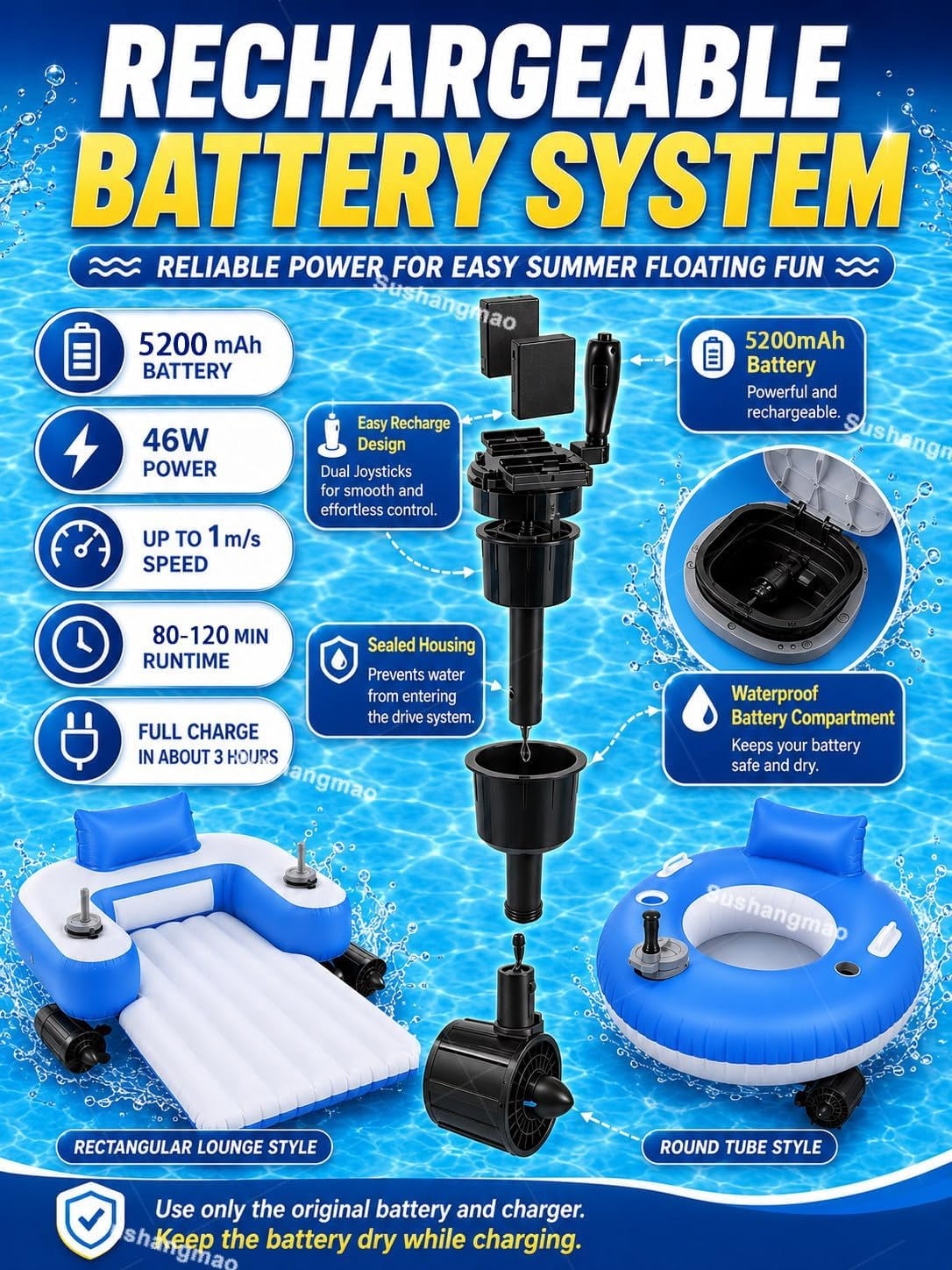 Lazy Floatie Motorized, 2026 Upgraded Motorized Inflatable Pool Float, with 360° Joystick Control, Single/Dual Motor Options, Water Lounger with Backrest Cup Holder for Beach Summer Party B