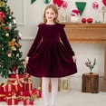 thumbnail image 2 of YunPes Girl's Christmas Velvet Dress A-Line Crewneck Flannel Skirt Dresses Ruffle Shoulder Long Sleeve Dress Prom Party Outfits, 2 of 7