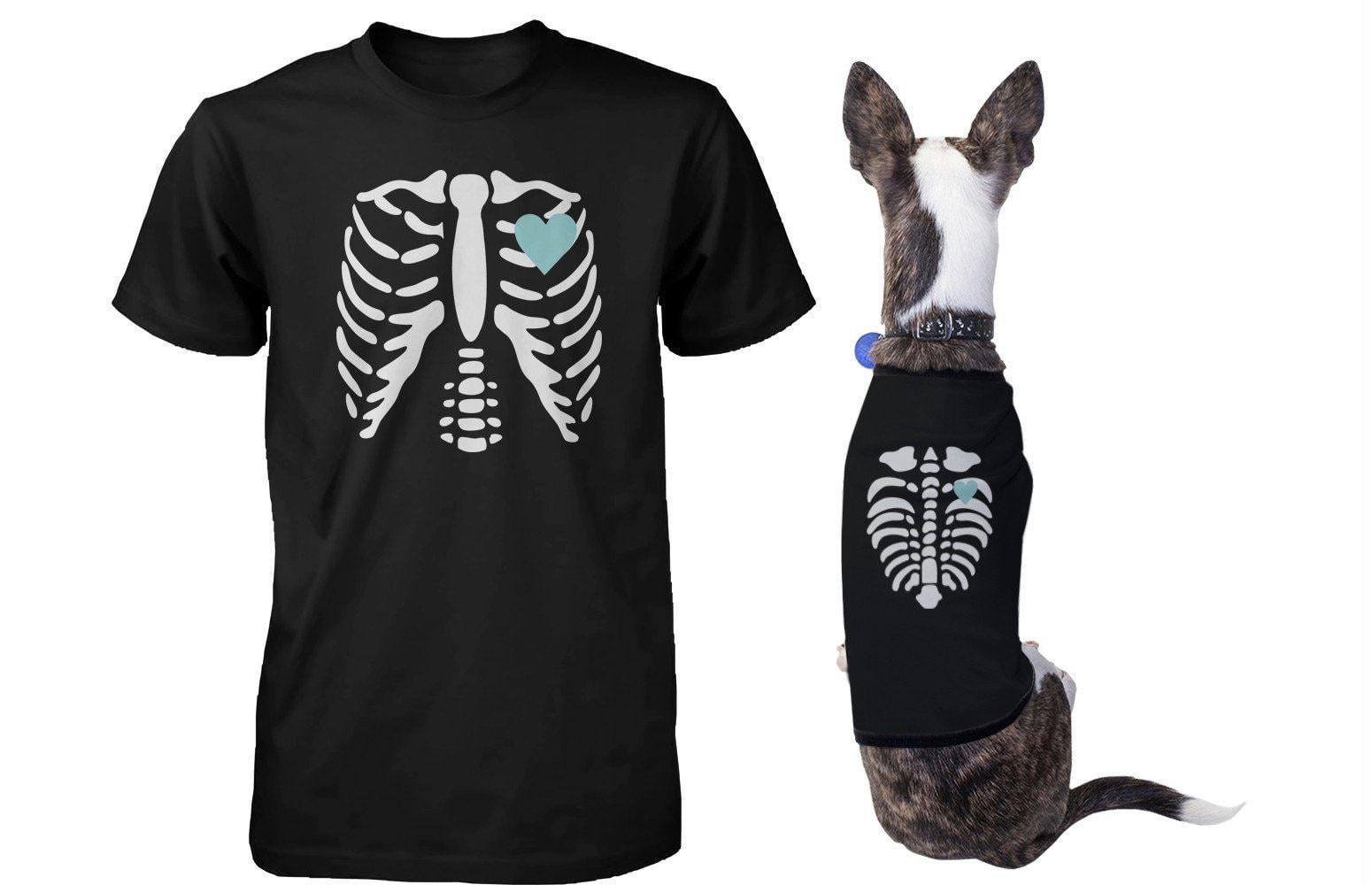 Skeleton Matching Pet and Owner Tshirts for Halloween Dog and Human