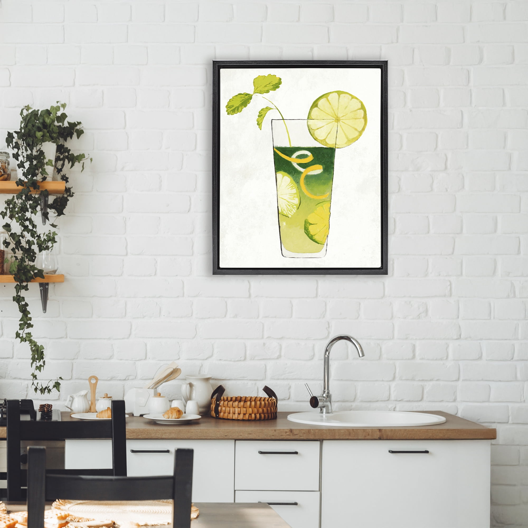 Stupell Industries Summer Cocktail Lime Mint Black Framed Floater Canvas Wall Art, design by Lorenzo Collective