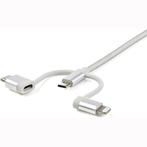 StarTech.com USB Multi Charging Cable - 3.3 ft / 1m - Lightning / USB-C / Micro-USB - Braided - MFi Certified - USB 2.0 - 3 in 1 Charging (LTCUB1MGR)