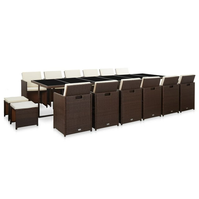 vidaXL Ensemble de Salle à Manger d'Extérieur 17 Pcs avec Coussins en Rotin Poly Brun
