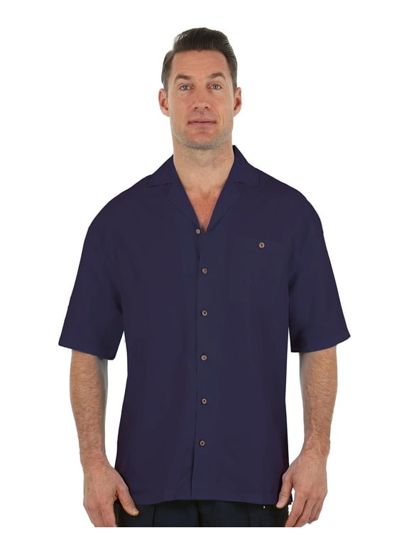 Mens Hawaiian Casual Button Down Short Sleeve Beach Surf Aloha Party Shirt, Navy, Size: Medium, Uzzi Active Wear