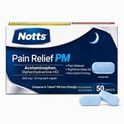 NOTTS Pain Reliever PM Acetaminophen 500mg & Diphenhydramine 25mg, 50 Caplets