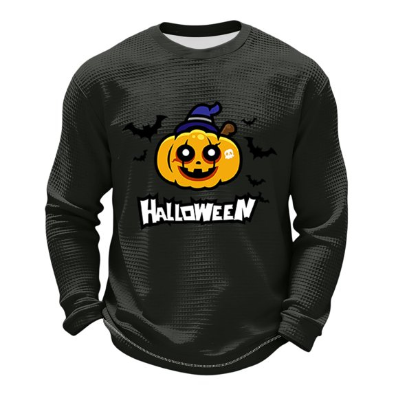 Men's Halloween Sweatshirts Long Sleeve Cute Pumpkin Crew Neck Shirts Comfort Retro Autumn Outdoor Costumes Black 4XL