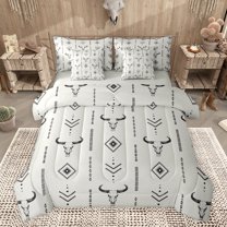 jejeloiu Bohemian Bull Skull 7pcs Bedding Comforter Set,Rustic Farmhouse Hunting Queen Bedding Sets,Ancient Aztec Geometric Queen Sheet Sets For Boys Kids,Breathable Home Decor Reversible