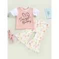 thumbnail image 2 of Bagilaanoe 2Pcs Toddler Baby Girls Easter Outfits Letters Print Short Sleeve T-Shirt Tops + Flare Trousers 6M 12M 18M 24M 3T 4T Kids Long Pants Set, 2 of 9