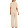 thumbnail image 4 of Fantaslook Womens Pajamas Sets V Neck Buttons Short Sleeve Top and Pant with Pockets Lounge Wear Set Outfits, 4 of 8