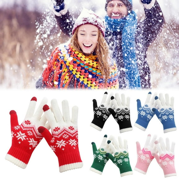 Women's Touchscreen Knit Gloves with Snowflake Print Stretch Winter Handwear