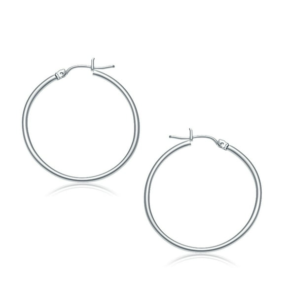 10k White Gold Polished Hoop Earrings (30 mm) Weight 1.4 grams