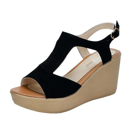 

CYMMPU Women s Wedges Shoes Women s Summer Open Toe Wedge Loose Buckle Sandals And High Heel Shoes