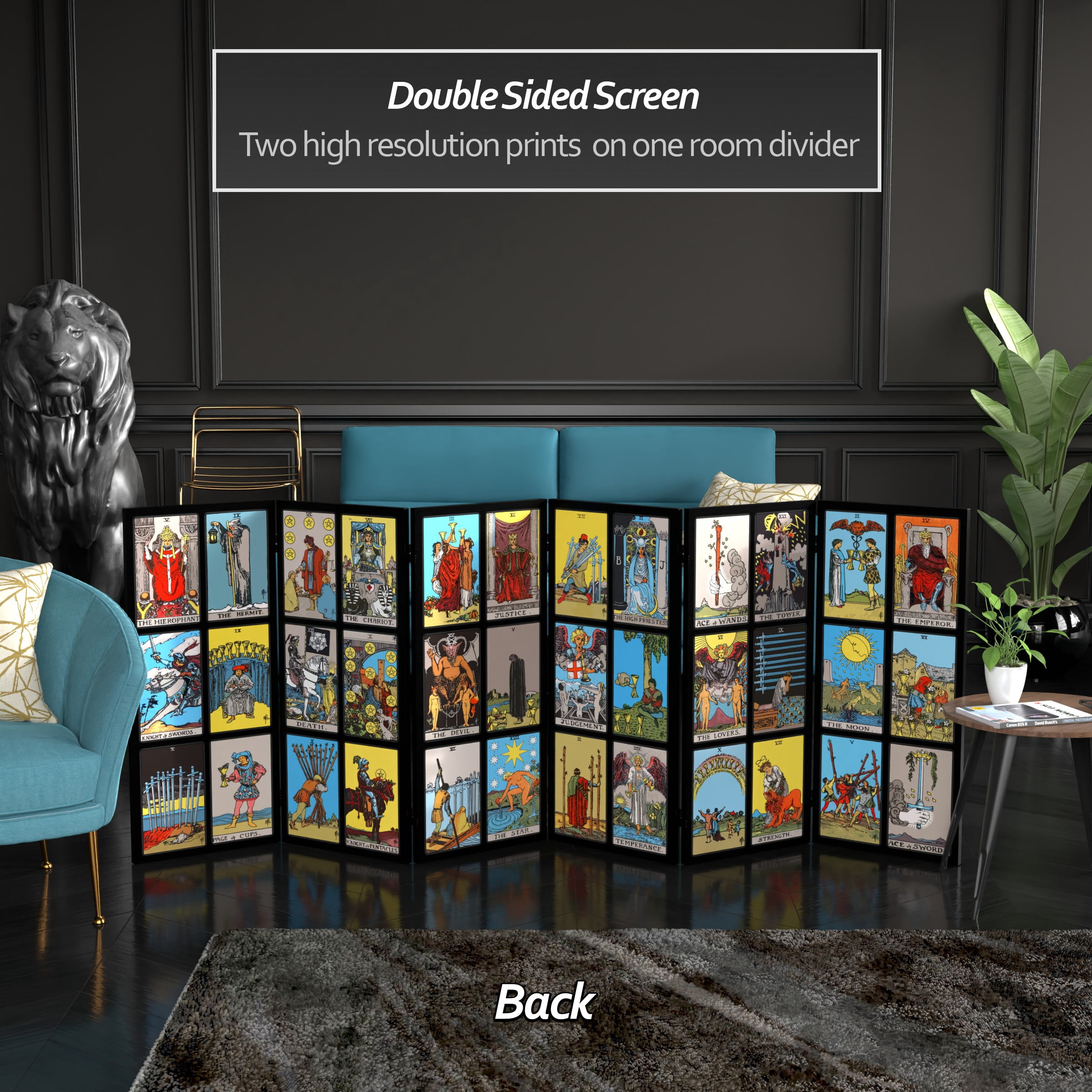 3 ft. Short Double Sided Rider-Waite Tarot Canvas Folding Screen